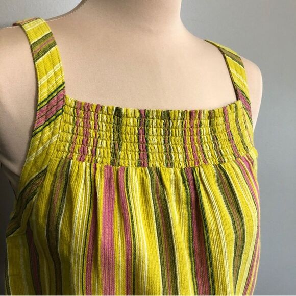 PrAna Cami Womens Small Little Yellow Palm Organic Cotton Striped Smocked New - Picture 3 of 12